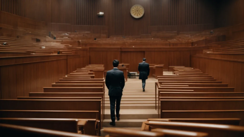 Navigating the Legal Maze: How a Quality Personal Injury Lawyer Protects Your Rights 4 a determined lawyer leads a client through a complex, maze-like courtroom.