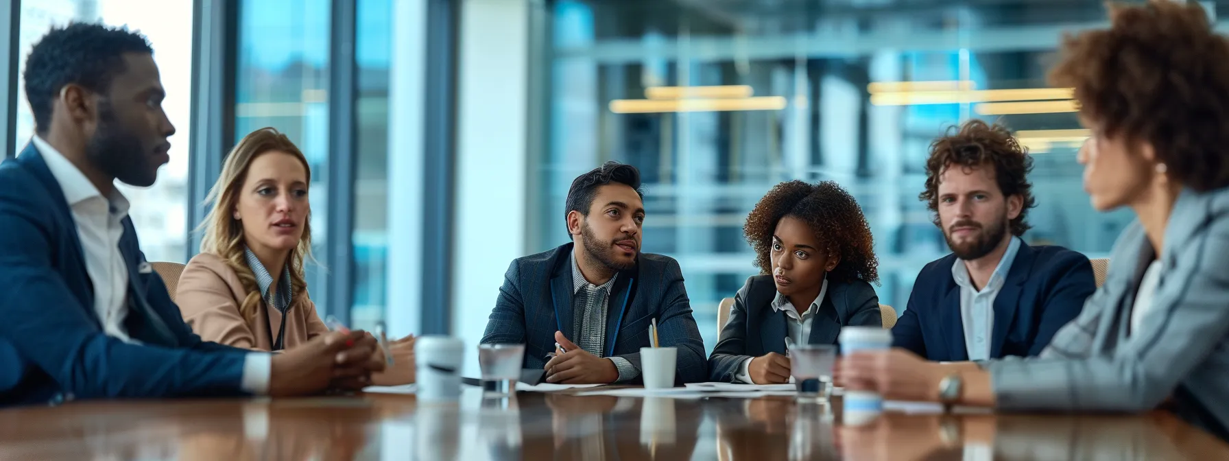 a group of business professionals gathers around a table, engaged in focused discussion about automated revenue infrastructure.
